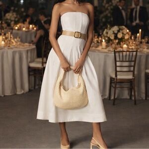 NWT Anthropologie x Mare Mare Strapless Seamed A-Line Midi Dress White Medium